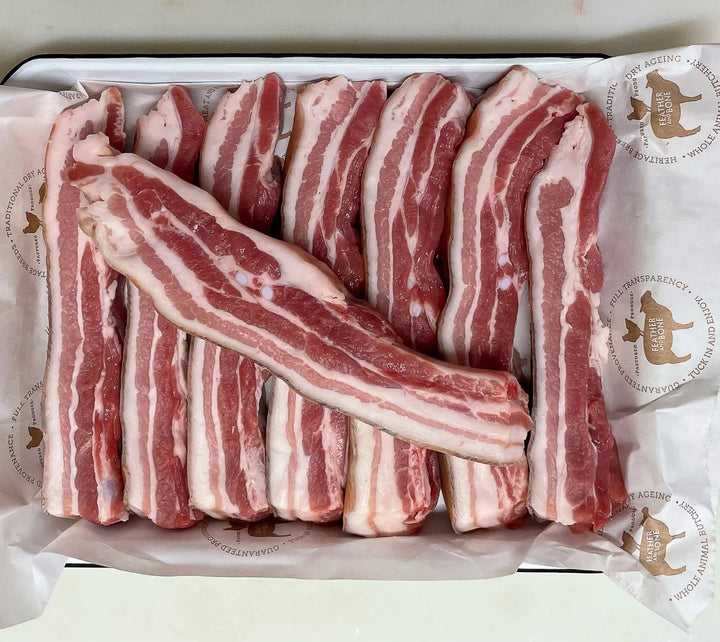 Organic Pastured pork belly spare ribs, honey & 5 spice - 500g