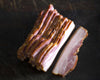 Pastured pork bacon: speck ends, hot smoked