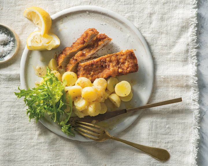 Pastured pork leg schnitzel